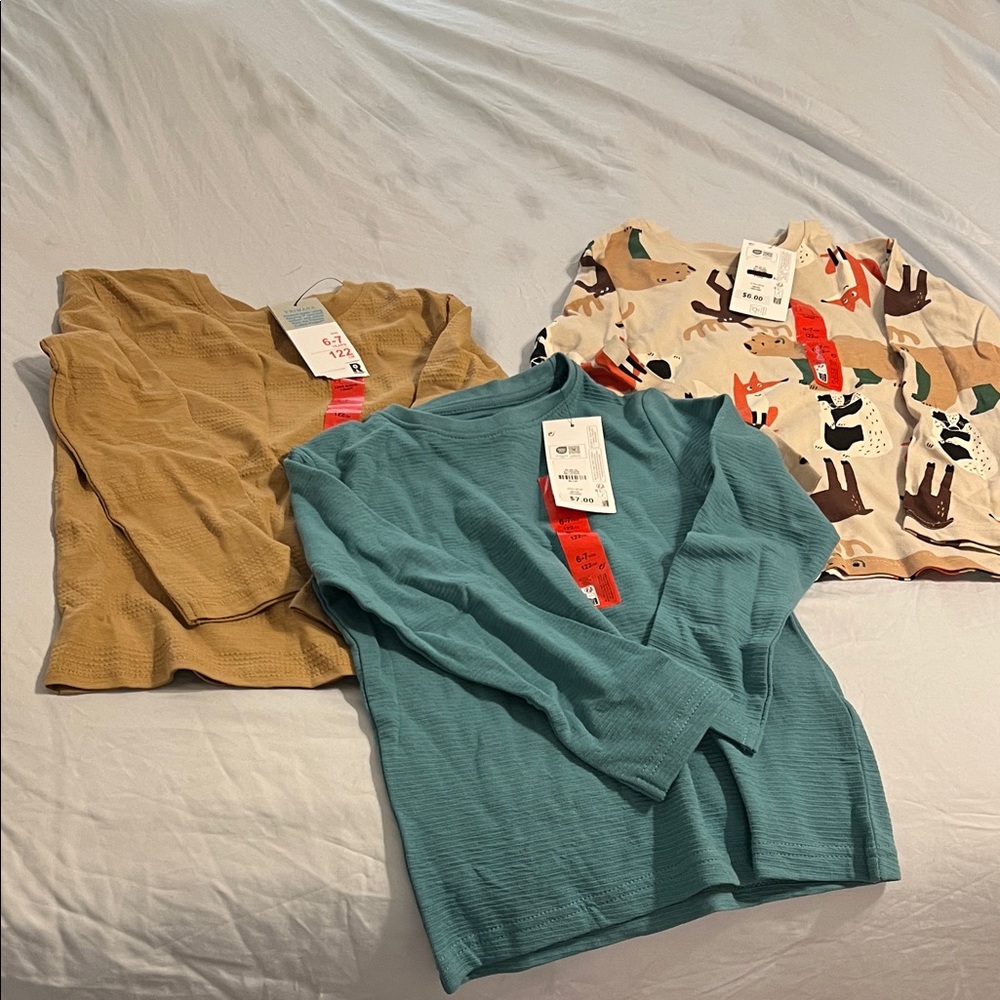 Primark NWT Boy’s Long Sleeve Shirt Set - teal, mustard, and Animal Print - Picture 3 of 13